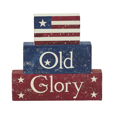 Vintage Old Glory w/ Flag MDF Block Sign 7.5x8x1.125 - VHC Brands